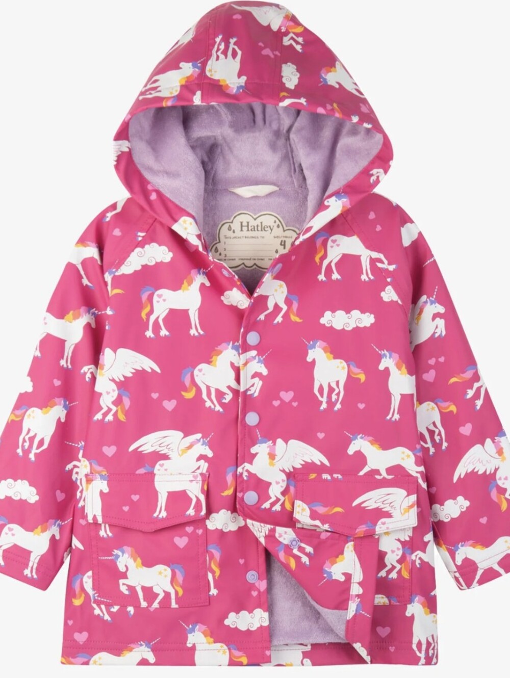 Hatley Girls Pink Unicorn Rain Jacket w Terry Lining